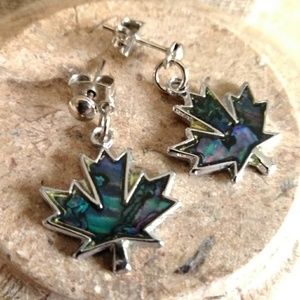3/$20 Oak leaf shell earrings abalone Canadian